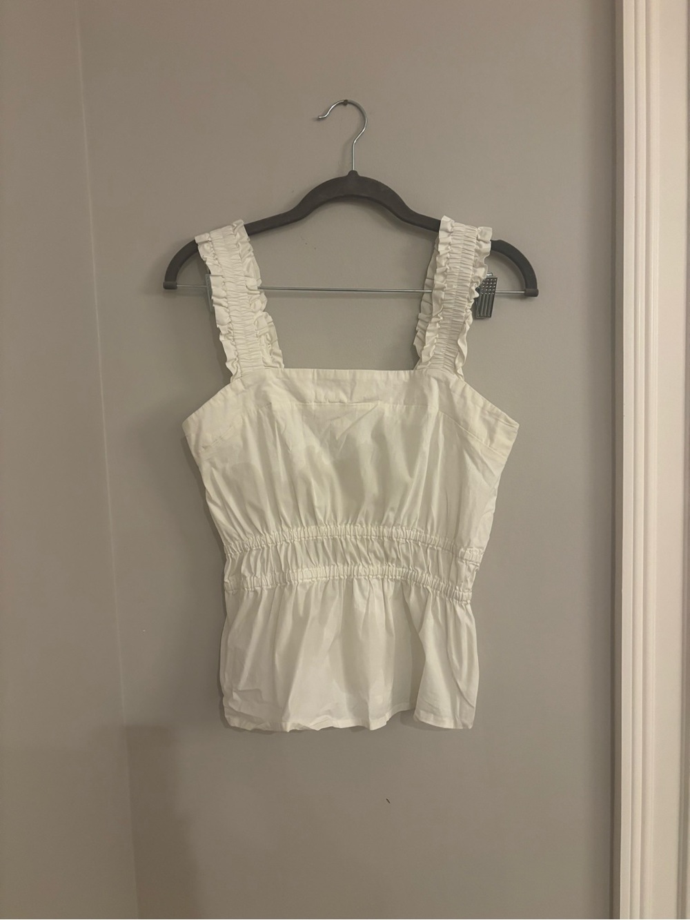 Spartina 449 Cream Ruffle-Strap Smocked Peplum Camisole - Picture 2 of 5